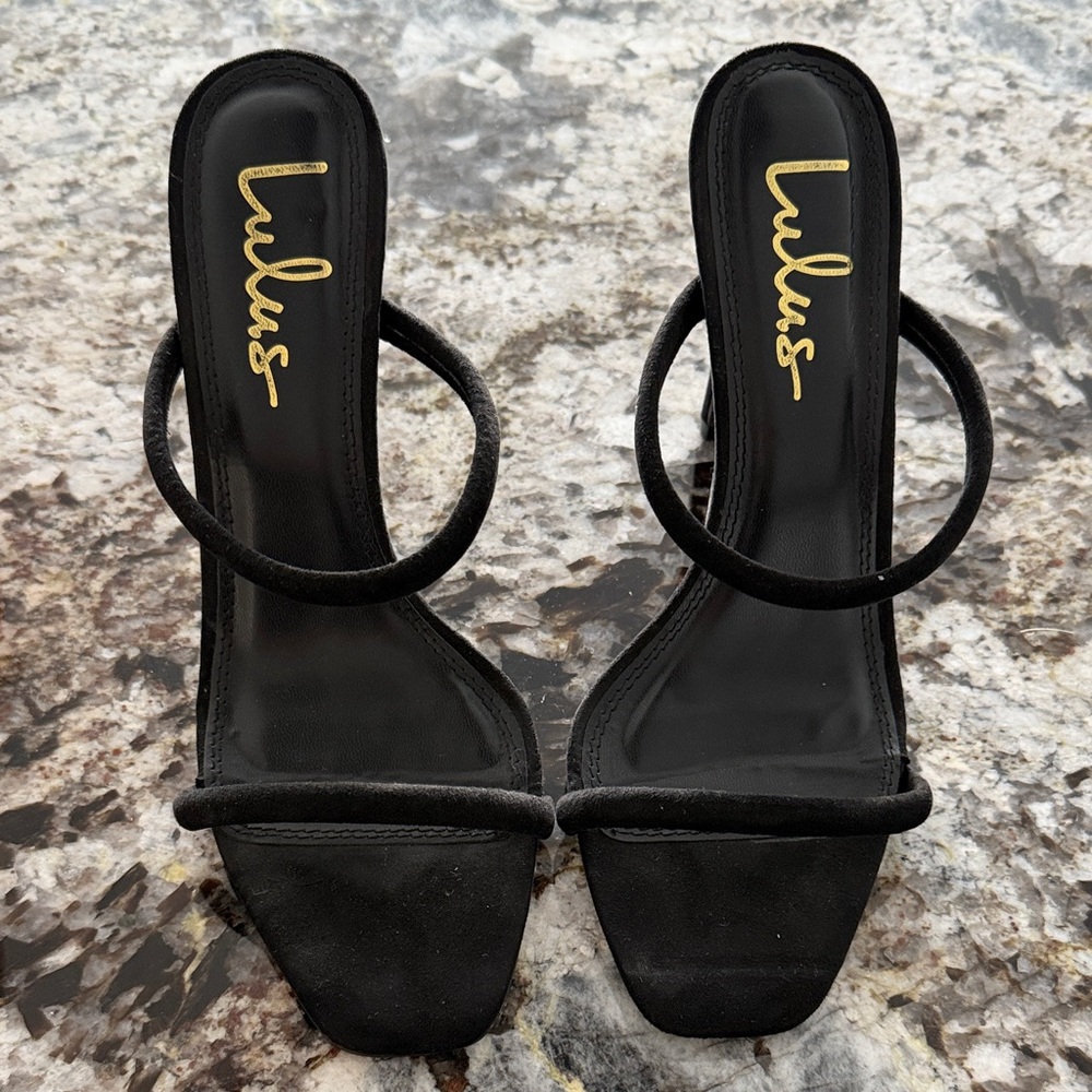 Lulu's Black Minimal Double-Strap Square-Toe Heels